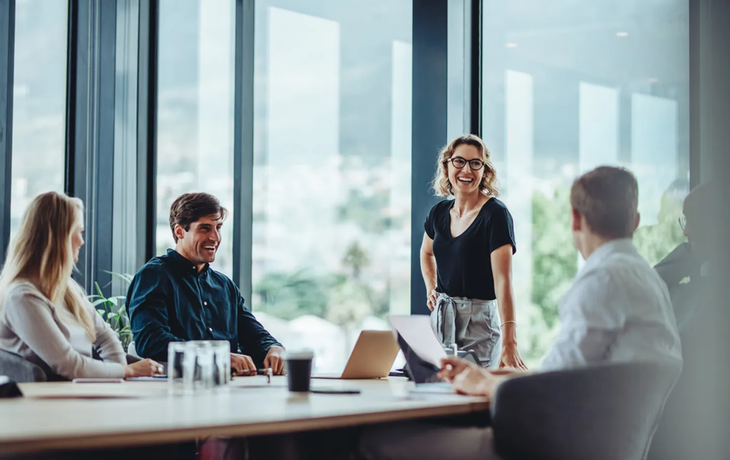 Team collaborating in a modern workspace